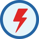 Red lightning bolt symbol on a light blue circle with a dark blue border.