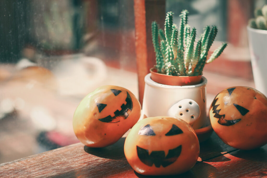 Three yellow fruits with jack-o’-lantern faces sit beside a small potted cactus on a sunlit windowsill, reminding you that just like furnace maintenance, the little things can brighten up your home.