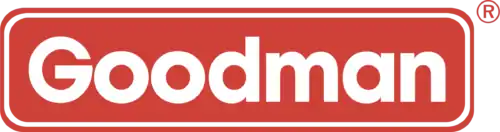 Red and white Goodman logo with “Goodman” in bold white letters inside a red rectangle, and a registered trademark symbol in the upper right corner.